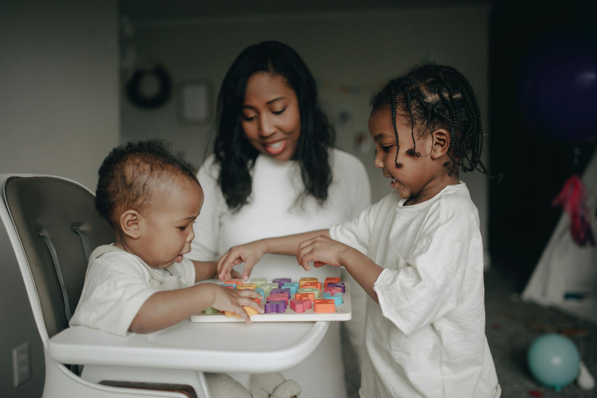 a happy family moment with children playing