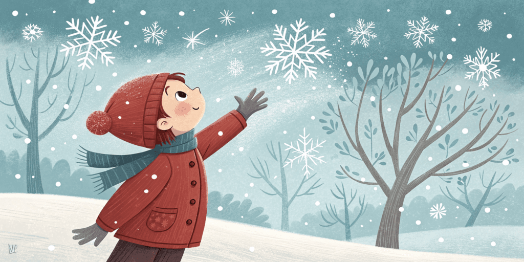 kid playing with snowflakes